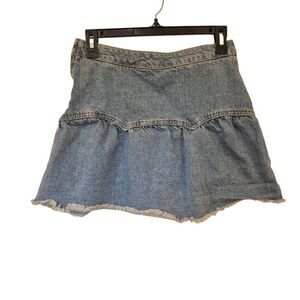 Harper Heritage Women's Medium Wash Blue Cotton Denim Mini Skirt w Scalloped Dis